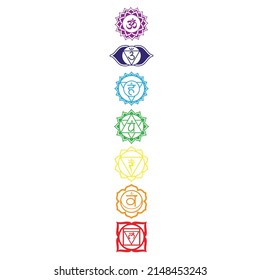 7 Chakras PACK Symbol, Chakra signs, yoga symbol, Meditation, Spiritual symbols isolated on white background.