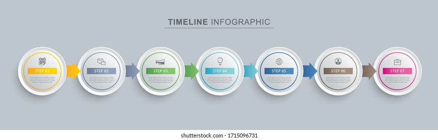 7 circle step infographic with abstract timeline template. Presentation step business modern background. 