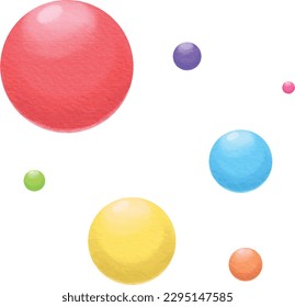 7 colored vector balls. Watercolor style.
