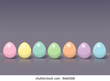7 colorful eggs in a row