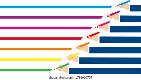 7 colors,hand holding colorful pencil,vector illustration