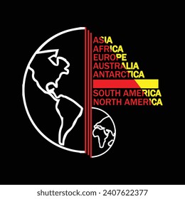 7 continents name typography tshirt design for everyone
