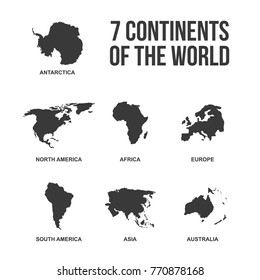 7 continents of the world vector silhouette illustration