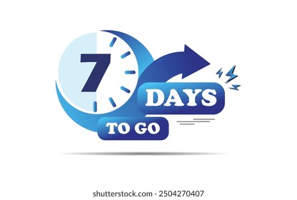 7 countdown days to go banner. count time sale lable with clock shape, seven days to go days to go icon, blue color 7 days to go banner, Vector eps 10
