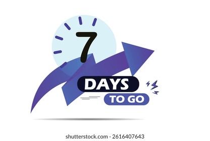 7 countdown days to go banner. count time sale lable with clock shape, seven days to go days to go icon, blue color 07 days to go banner, Vector eps 10