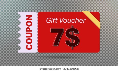 7$ coupon promotion sale for website, internet ads, social media. Big sale and super sale coupon code $7 discount gift voucher with coupon vector illustration summer offer ends weekend holiday