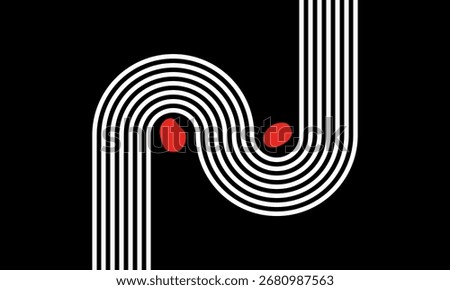 7 curved parallel lines, meditation zen garden top view or life balance vector illustration, river stream abstract