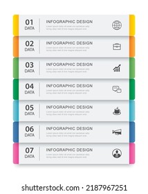 7 data infographics tab paper index template. Vector illustration abstract background.