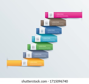 7 data step infographics timeline tab paper index template. Vector illustration abstract background. Can be used for workflow layout, banner, web design.