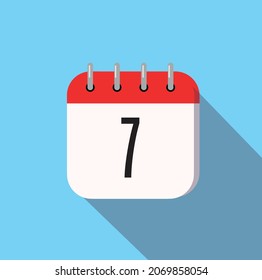 7 day calendar icon minimal modern flat design style with long shadow, vector illustration