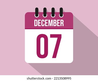 Calendario de 7 días de diciembre. Vector de calendario para diciembre en color rosa en fondo claro