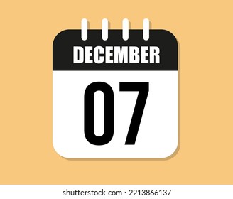 7 day december icon. Black and white december month calendar vector on orange background.