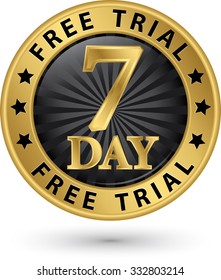 7 day free trial golden label, vector illustration 