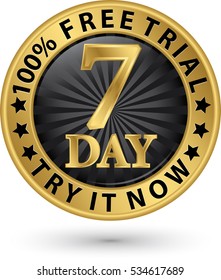 7 day free trial try it now golden label, vector illustration 