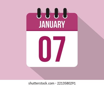 7 day January calendar. Calendar vector for January in pink color on light background