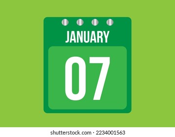 7 Tage Januar Kalendervektor. Kalenderseite Symbol für den Monat Januar mit metallischem Pin. Kalender auf grünem Hintergrund.