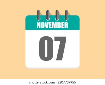 7 Day November in green. Calendar icon for November month on clear background