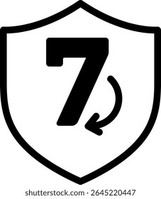 ícone de política de devolução de 7 dias, símbolo de garantia do produto, garantia de devolução do dinheiro, emblema do período de reembolso, design de escudo de arte de linha simples