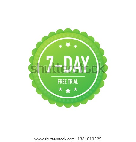7 days free trial label, badge, sticker. Software promotions for free downloads. It can be used for application. Vector stock illustration.