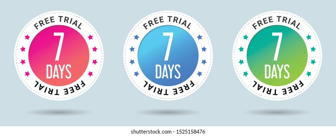 7 Days Free Trial stamp vector illustration. Vector certificate icon. Set of 3 beautiful color gradients. Vector combination for certificate in flat style.