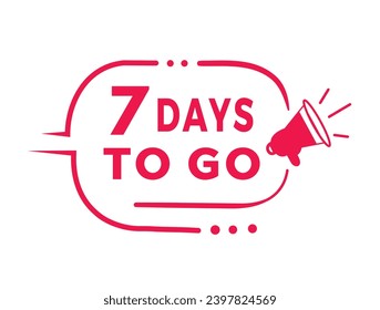 7 days to go banner, design badge icon. count time sale or promo for business or advertising. Flat style Vector template isolated on white background.