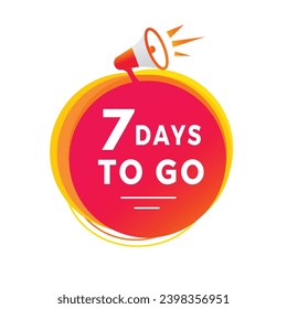 7 days to go banner, design. count time sale or promo for websites or advertising. Flat style Vector template isolated on white background.