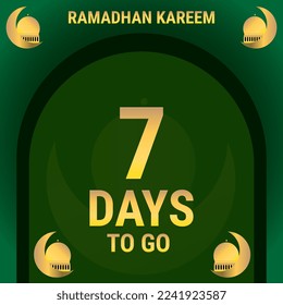 7 Days to go. Countdown leaves banner day. calculating the time for the month of Ramadan. Eps10 vector illustration.