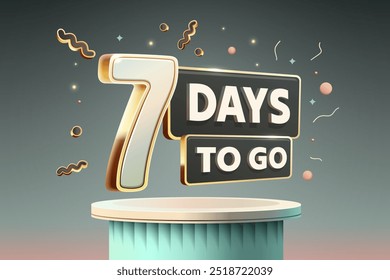 7 Days to go, golden special offer, limited time free. Vector illustration