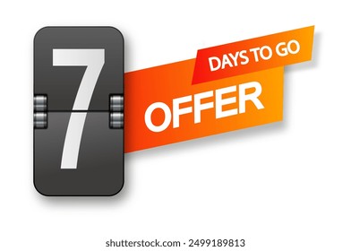 7 days to go icon set. Countdown of days remaining. Offer timer sticker limited to a few days. Vector