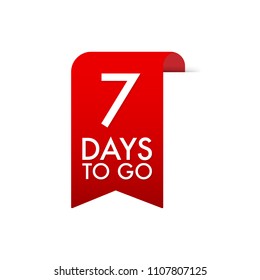7 Days to go Red Label. Red Web Ribbon. Vector stock illustration.