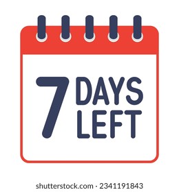 7 days left icon,countdown daily page calendar template vector illustration.