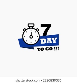 Quedan 7 días. Emblema vectorial con el número de días restantes. etiqueta, reloj de alarma negro plano con cinta, icono de promoción, mejor imagen vectorial del símbolo de la mejor oferta