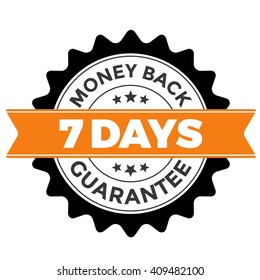 7 Days Money Back Guarantee Badge Vector Circular Orange Round Graphic With Ribbon