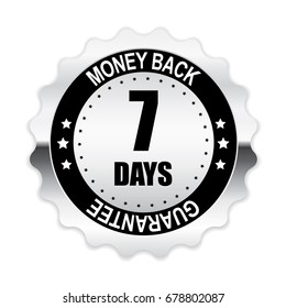7 days Money back Guarantee silver label, vector illustration