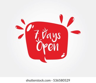 7 Days Open, doodle style speech bubble