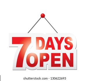7 Days Open Sign. Vector
