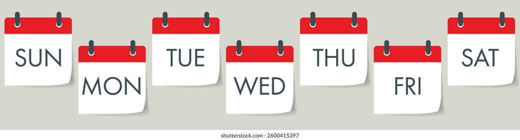 7 days of the week calendar icon set. 3D realistic vector illustration