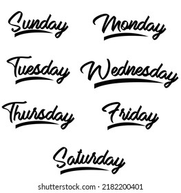 7 Days of the week. Hand drawn lettering for planners, schedule, weekly calendars. Vector illustration.