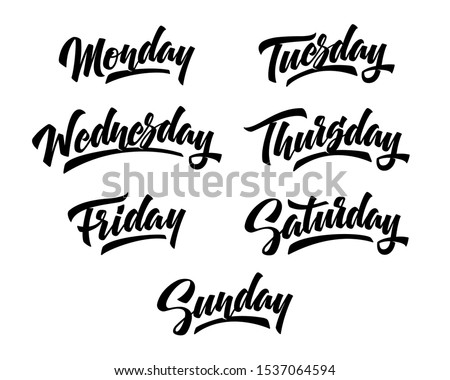 7 Days of the week. Hand drawn lettering for planners, schedule, weekly calendars. Vector illustration. 
