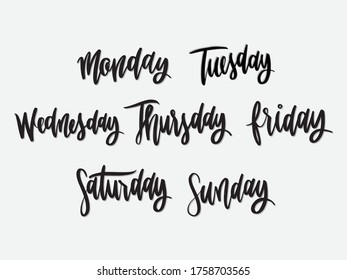 7 Days of the week. Hand written lettering isolated on white background.Vector template for poster, social network, banner, cards.