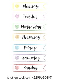 7 Days of the week, handwritten, Week concept, Set of Every Day, Calendar, schedule, symbol, icons flat design, and Vector illustration