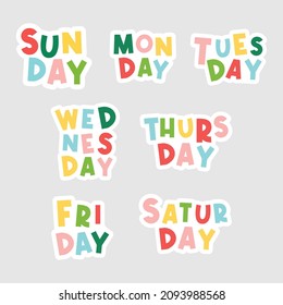 7 Days of the week. Sunday, Monday, Tuesday, Wednesday, Thursday, Friday, Saturday. Colorful words for planner, calendar, etc.