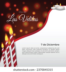 7 de Diciembre Dia de Las Velitas Celebration Greeting with Candles. Translate: 7 December, Day of the Little Candles