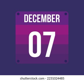 7 de diciembre, fecha del calendario. Icono de calendario para diciembre. Cartel de vacaciones y fechas especiales