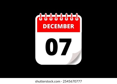 7 December calendar icon text page monthly web design on red, white and black background vector, icon, or illustration with the month of December 7
