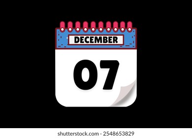 7 December calendar icon text page monthly web design on white, brown, coral, and black background vector, icon, or illustration with the month of December 7