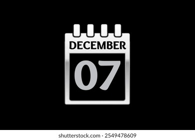 Diseño web mensual de la página de texto del icono del calendario del 7 de diciembre en el Vector, el icono o la ilustración amarillos, rojos, negros y blancos del fondo con el mes del 7 de diciembre
