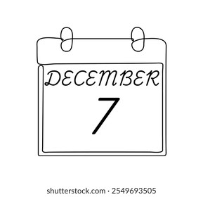 7 December calendar icon text page monthly web design on black and white background vector, icon, or illustration with the month of December 7