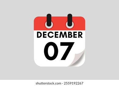 7 December calendar icon text page monthly web design on red, white, black and ash background vector, icon, or illustration with the month of December 7