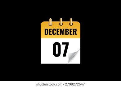 7 Diciembre Diseño web mensual de la página del texto del icono del calendario en oro, Vector de fondo blanco y negro, icono, o ilustración con el mes de diciembre 7